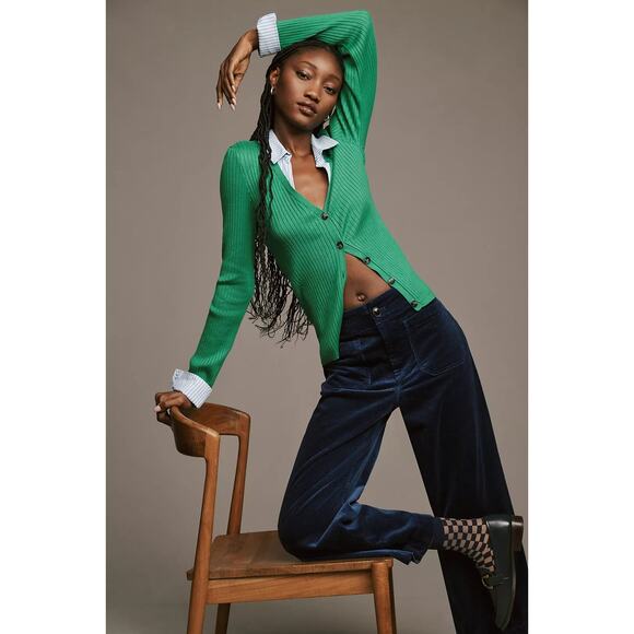 Anthropologie Maeve Green Layered Ribbed Cardigan Sweater XS - Picture 1 of 10